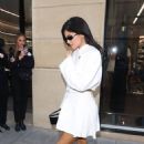 Kylie Jenner – In a white mini skirt leaving the Channel Store in Paris