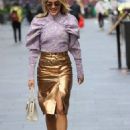 Ashley Roberts – In a metallic gold skirt and ruffle blouse at Heart radio in London