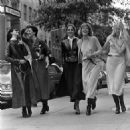 Halston’s customers Betsy Theodoracopulos, Elsa Peretti, Kitty Hawks, Berry Berenson and Sandy Kirkland model his fall 1973 collection