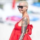Amber Rose in Black Bikini on the beach in Miami