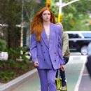 Karen Gillan – In a purple suit while out promoting her work in New York - 454 x 681