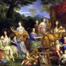 Mythological portrait of the Family of Louis XIV (1670). From left to right: The Queen Henrietta Maria of France (1609); Philippe of France, Monsieur (1640); his daughter Marie Louise (1662); his wife Henrietta of England (1644); the queen Mother Anne of