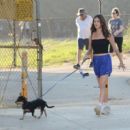 Rainey Qualley – Seen with her dog in Los Angeles - 454 x 408