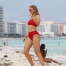 Grace Levy in Red Bikini on the beach in Tulum - 454 x 528