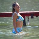 Sophie Monk in Blue Bikini on a beach in Portofino