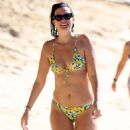 Rhea Durham – In a lemon print bikini on the beach in Barbados