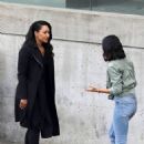 Candice Patton – Filming ‘The Flash’ season 7 with co-star Victoria Park in Vancouver - 454 x 681