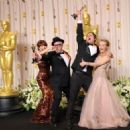 Ellie Kemper, Filmakers William Joyce, Brandon Oldenburg and Wendi McLendon-Covey At The 84th Annual Academy Awards - Press Room (2012) - 454 x 326