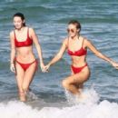 Selena Weber and Lauren Ashley in Red Bikinis on Miami Beach - 454 x 303