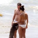 Jordana Brewster – In a white scalloped bikini on the beach in Santa Monica