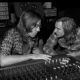 Ray Manzarek and Joe Walsh, in recording studio in 1973