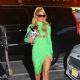 Paris Hilton – In a green sequin dress arriving home in New York