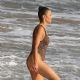 Paula Patton in Animal Print Swimsuit on Malibu Beach