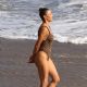 Paula Patton in Animal Print Swimsuit on Malibu Beach