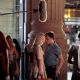 Ed Westwick kisses his co-star Clemence Poesy whilst filming scenes for season 4 of 