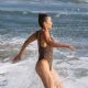Paula Patton in Animal Print Swimsuit on Malibu Beach