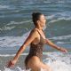 Paula Patton in Animal Print Swimsuit on Malibu Beach