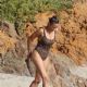 Paula Patton in Animal Print Swimsuit on Malibu Beach