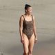 Paula Patton in Animal Print Swimsuit on Malibu Beach