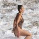 Paula Patton in Animal Print Swimsuit on Malibu Beach