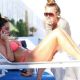 Tulisa Contostavlos in Pink Bikini on the pool in Los Angeles