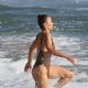 Paula Patton in Animal Print Swimsuit on Malibu Beach