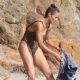 Paula Patton in Animal Print Swimsuit on Malibu Beach