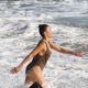 Paula Patton in Animal Print Swimsuit on Malibu Beach