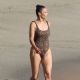 Paula Patton in Animal Print Swimsuit on Malibu Beach