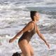 Paula Patton in Animal Print Swimsuit on Malibu Beach