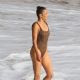 Paula Patton in Animal Print Swimsuit on Malibu Beach