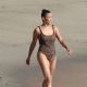 Paula Patton in Animal Print Swimsuit on Malibu Beach
