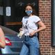 Helena Christensen – stepping out with her dog in New York