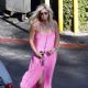 Rachel Hunter and her little black dog visited Blushington salon at Sunset Plaza in Hollywood, California