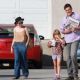 Michelle Williams arriving at a studio in Glendale with her daughter Matilda and her boyfriend Jason Segel (August 10)