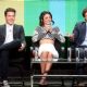 Actors Shane Harper, Bianca A. Santos and Cameron Moulene speak onstage at the 