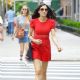 Famke Janssen – In a short red dress out in New York