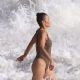 Paula Patton in Animal Print Swimsuit on Malibu Beach