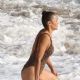 Paula Patton in Animal Print Swimsuit on Malibu Beach