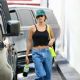 Hailey Bieber – Seen with a neon Balenciaga bag as she exits a business office in LA