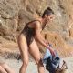 Paula Patton in Animal Print Swimsuit on Malibu Beach
