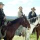 Boss (Robert Duvall, left), Sue (Annette Bening, center), and Charley (Kevin Costner, right) saddle up.