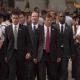 Secret Service Agents Kent Taylor (Matthew Fox, left), Thomas Barnes (Dennis Quaid, center right), and Holden (Richard T. Jones, right) protect U.S. President Ashton (William Hurt, center left) in Columbia Pictures’ Vantage Point.  The film is direc