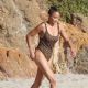 Paula Patton in Animal Print Swimsuit on Malibu Beach
