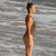 Paula Patton in Animal Print Swimsuit on Malibu Beach