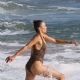 Paula Patton in Animal Print Swimsuit on Malibu Beach