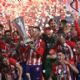 El Atlético celebra el triunfo en la final de la Europa League en Lyon frente al Olympique de Marsella