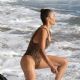 Paula Patton in Animal Print Swimsuit on Malibu Beach