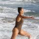 Paula Patton in Animal Print Swimsuit on Malibu Beach