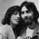 George Harrison and Mick Jagger backstage at a Rolling Stones concert at the Los Angeles Forum on July 10, 1975